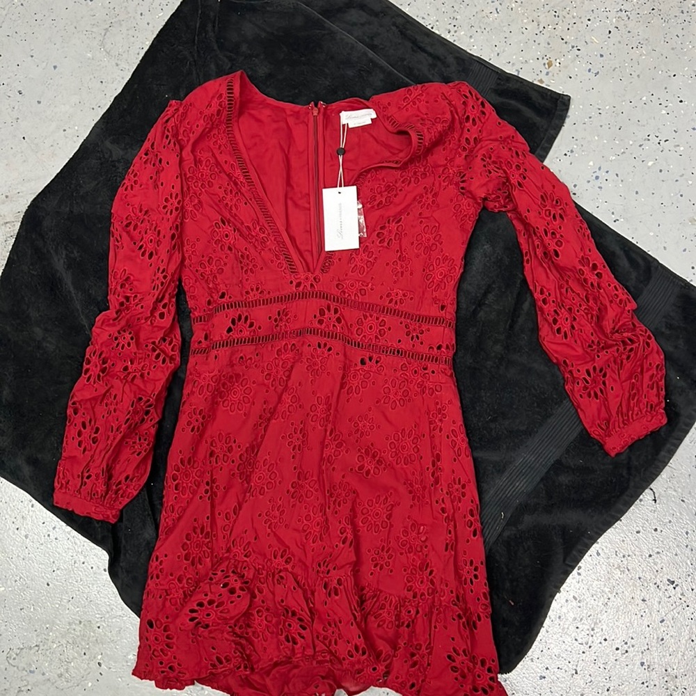 Lovers + Friends burgundy eyelet mini dress